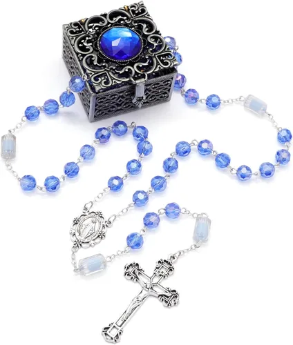 Miniatura 40 de KOMI Rosario de cuentas católicas para mujer, collar de cuentas de rosario con cruz de crucifijo, perlas de cristal, rosario, rosarios, católicos