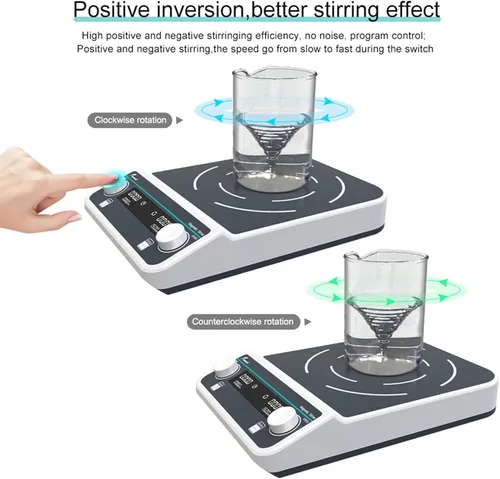 Miniatura 7 de Agitador magnético de laboratorio, agitador de pantalla digital LED, gran capacidad 10-50 L, fuerte fuerza magnética + hacia adelante y hacia atrás