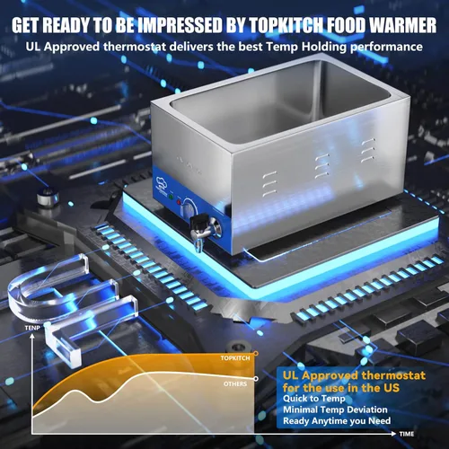 Miniatura 7 de TOPKITCH Calentador de alimentos comercial de 2 bandejas con tanque de agua de formación elástica sin fugas y 2 de tamaño 1/2 GN, estación de sopa