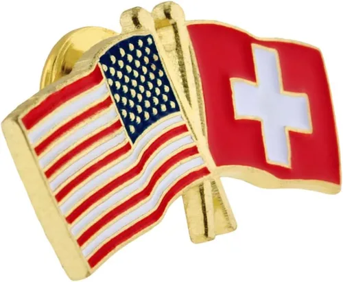Miniatura 110 de PinMart Pin de solapa esmaltado con bandera de la amistad cruzada de Estados Unidos y el mundo