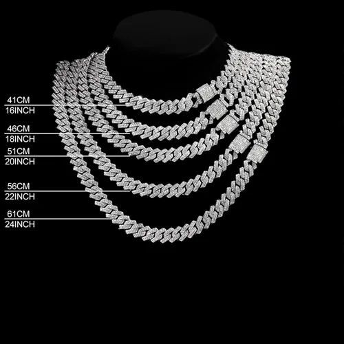 Miniatura 7 de Xikui Collares de cadena cubana, diamantes brillantes de Miami, joyería de hip hop, cadenas de eslabones cubanos de plataoro para hombres y mujeres