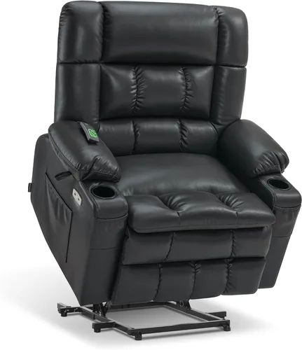 Miniatura 18 de MCombo Silla reclinable eléctrica de motor dual para adultos mayores, silla de elevación plana con calor y masaje, portavasos, puertos USB, piel