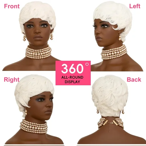 Miniatura 5 de Peluca Pixie blanca corta para mujeres negras, peluca blanca de corte pixie para mujeres negras, pelucas de pelo corto sintético en capas