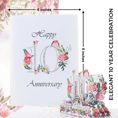 Miniatura 10 de iGifts And Cards Tarjeta de Felicitación Emergente 3D del Feliz 10º Aniversario Hito - Pareja Perfecta, Matrimonio, Boda, Elegante, Almas Gemelas