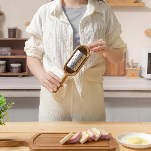Miniatura 2 de Rallador de queso de madera con asas, rallador de cocina, triturador de madera, cítricos, perfecto para rallador de queso de mano, limón