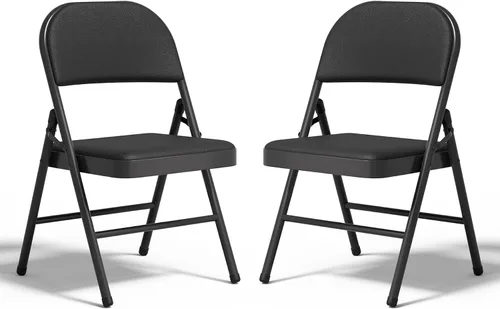 SHGJ&SOFT Juego de 2 sillas plegables con asientos y respaldos acolchados, silla con marco de metal negro para interiores y exteriores, oficina en