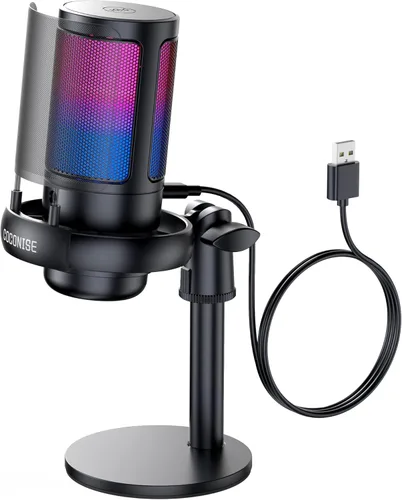 Micrófono para juegos para PC: micrófono USB para Podcasts, Videos y Streaming - Micrófono condensador con silencio rápido y Filtro Pop - Micrófono