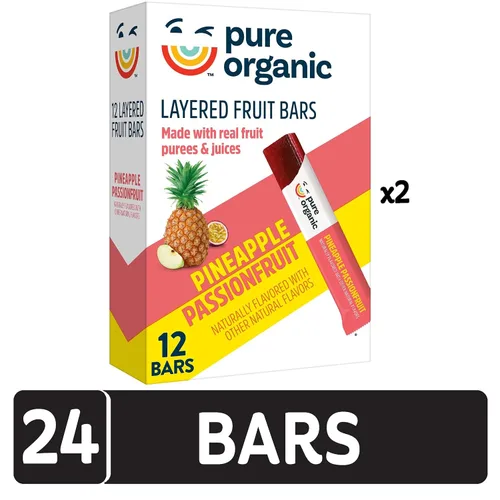 Miniatura 4 de Pure Organic Barras de frutas en capas, sin gluten, aperitivos de frutas veganas, fruta de la pasión de piña (2 cajas, 24 barras)