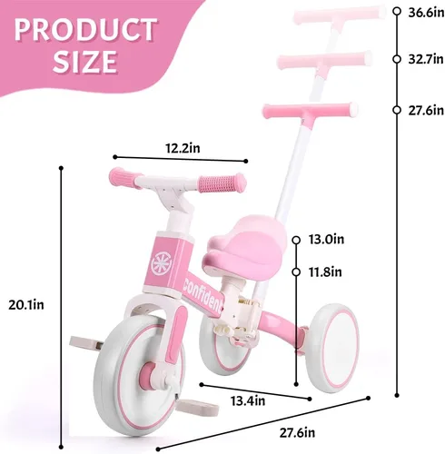 Miniatura 5 de XIAPIA Triciclo para niños pequeños de 1 a 3 años, bicicleta de equilibrio 5 en 1 con pedal extraíble, juguetes de triciclo de empuje con varilla