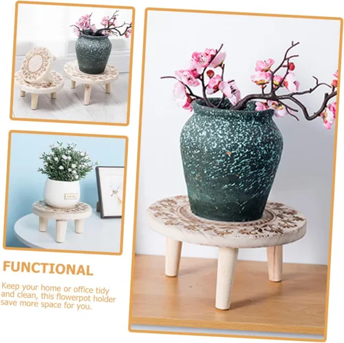 Miniatura 6 de OSALADI Pequeño soporte de madera para plantas suculentas de interior, pedestal de madera, taburete de madera pequeño, soporte para macetas, soporte
