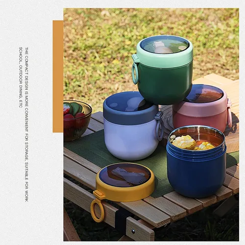 Miniatura 3 de Aphmeir Recipientes de avena con tapas, de acero inoxidable de 20 onzas en el interior, tarros de avena con cuchara, frascos de comida aislados, Azul