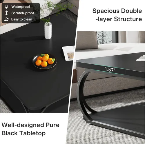 Miniatura 3 de Tribesigns Square Coffee Table with Open Storage Shelf for Living Room, 39 Inch Large Wood Center Table 2 Tier Low Coffee Tables Farmhouse Tea Table