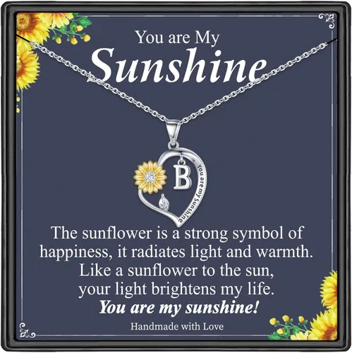 M MOOHAM Sunflower Gifts for Women Girls - Heart CZ Sunflower Necklace for Women Girls Initial Sunflower Pendant Necklace Sunflower Gifts Sunflower