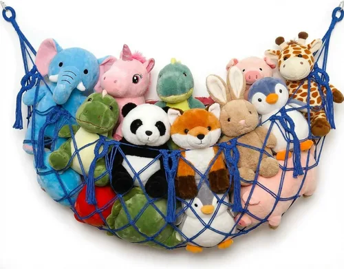 Miniatura 9 de Red grande para animales de peluche o hamaca para pared plana montada en la pared, hamaca de juguete de macramé hecha a mano, exhibición de felpa