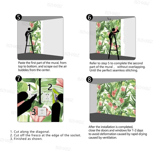 Miniatura 39 de Papel pintado botánico de selva tropical Hojas verdes de planta murales Estética para decorar habitación Sala de estar Fondo de TV Gran mural de B033