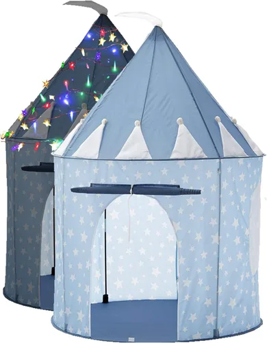 Tienda de campaña y luces de castillo para niños, juguete de casa de juegos para niños, 41 x 53 pulgadas, azul
