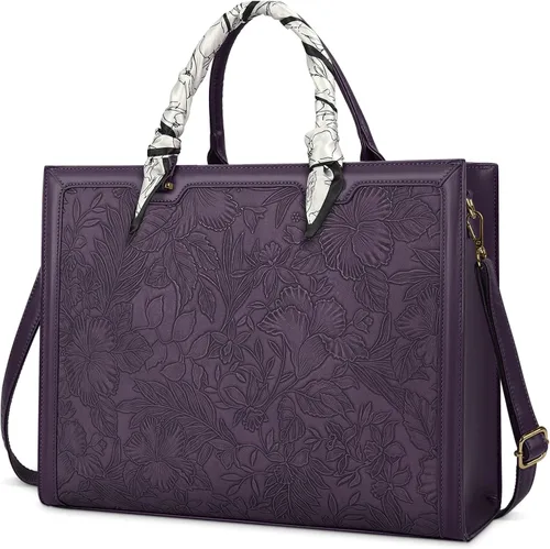 Miniatura 9 de Bolso para laptop de 15.6 pulgadas para mujer; bolsa tote de cuero impermeable para negocios, maletín ligero de oficina, gran capacidad, bolso