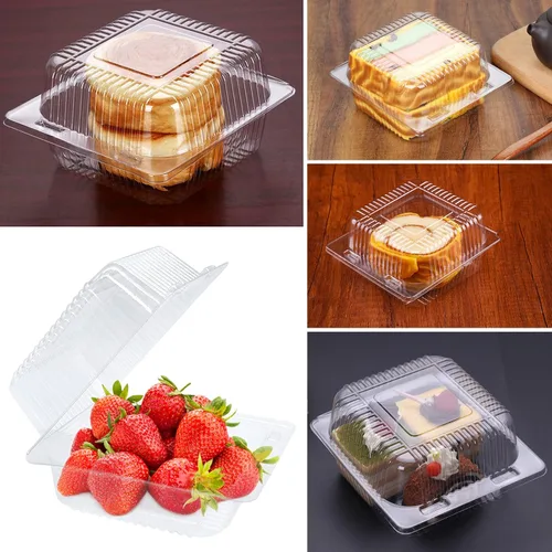 Miniatura 7 de Haawooky Paquete de 100 Recipientes de Plástico Transparente para Llevar, Recipiente de Comida Cuadrado con Bisagras, Recipientes Tipo Concha
