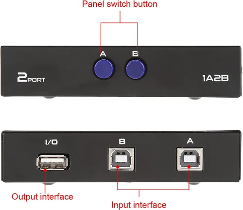 Miniatura 7 de ASHATA Interruptor manual para uso compartido USB 2.0 de 2/4 puertos, interruptor de escáner de impresora, interruptor de uso compartido USB