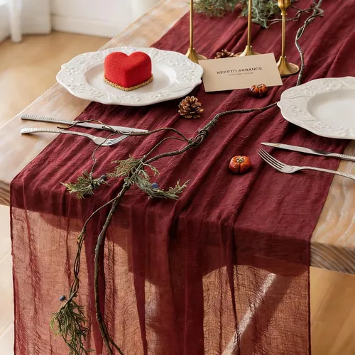 Miniatura 34 de Keketoarrange - Camino de mesa de gasa traslúcida color rosa polvo de 120 pulgadas, 10 pies, rústico y bohemio, camino de mesa de tela de queso