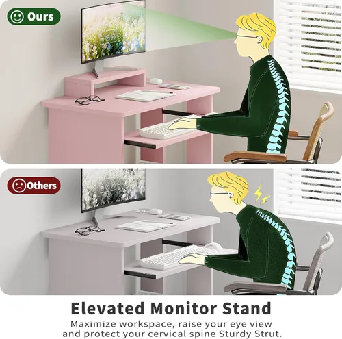 Miniatura 7 de ALISENED Escritorio pequeño de 76 cm para computadora con bandeja para teclado y soporte para monitor, escritorio de estudio y escritura