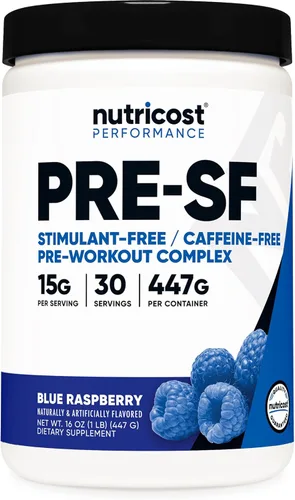 Nutricost Pre-Entreno Sin Estimulantes, 30 Porciones (Frambuesa Azul) - Sin Cafeína, Sin OGM, Sin Gluten