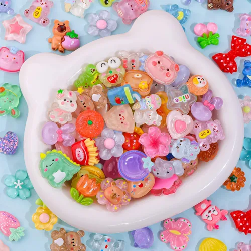 Miniatura 3 de 100 dijes de slime de gelatina de resina con parte trasera plana para slime, dijes Kawaii aleatorios para adornos de teléfono, caja de basura a
