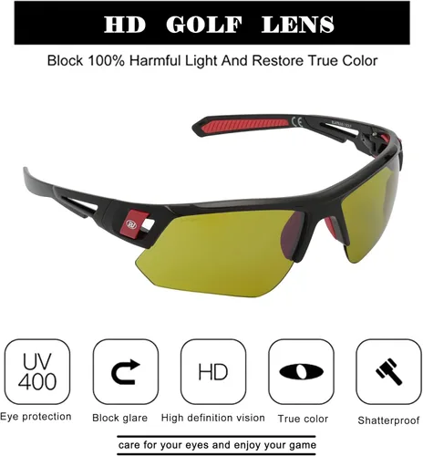 Miniatura 4 de Gafas de sol de golf para hombres y mujeres, gafas de sol deportivas sin montura con protección UV400 Bj01/Marco Negro Lente Verde
