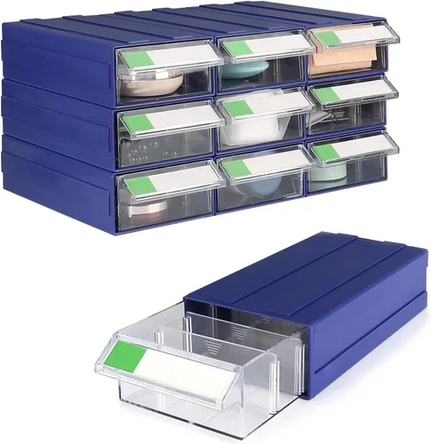 Caja de almacenamiento para manualidades de costura, 9 piezas, cajones de manualidades, estante apilable de plástico con etiquetas divisorias,