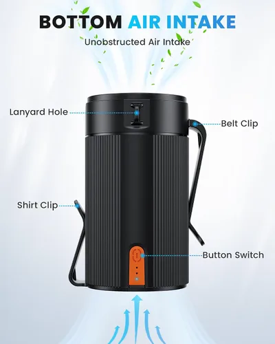 Miniatura 4 de Ventilador portátil, mini ventilador de cintura recargable personal, funciona con batería de 3000 mAh, tiempo máximo de trabajo de 24 horas