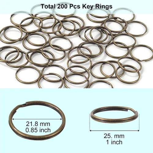 Miniatura 2 de 200 piezas de llaveros, anillos divididos a granel para llavero y manualidades (bronce)