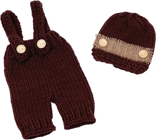 Miniatura 3 de Accesorios para sesión de fotos de bebé recién nacido, sombrero de punto de ganchillo, disfraz, sombrero de rayas, pantalones, mono, accesorios