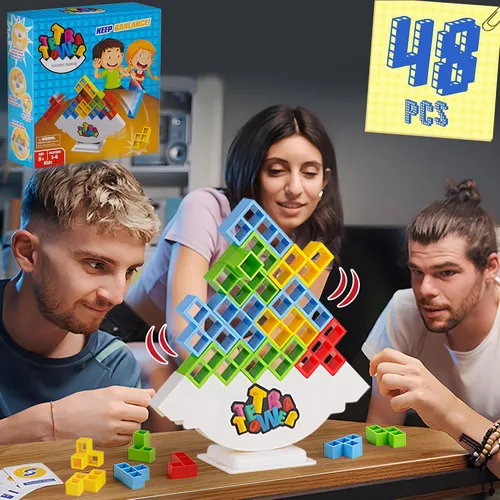 WOWNOVA 48 piezas Torre Tetra, divertido juego de equilibrio y construcción de bloques para apilar para niños, adultos, amigos, equipo, aula,