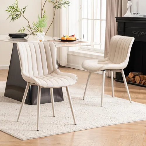 Miniatura 20 de YOUNUOKE Juego de 2 sillas de comedor negras, con tapizado de piel sintética para cocina y comedor con respaldo, silla de acento minimalista de Negro