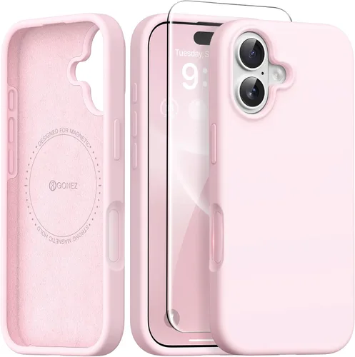 GONEZ Funda magnética para iPhone 16, compatible con MagSafe, [protector de pantalla + protector de lente de cámara], funda protectora de silicona
