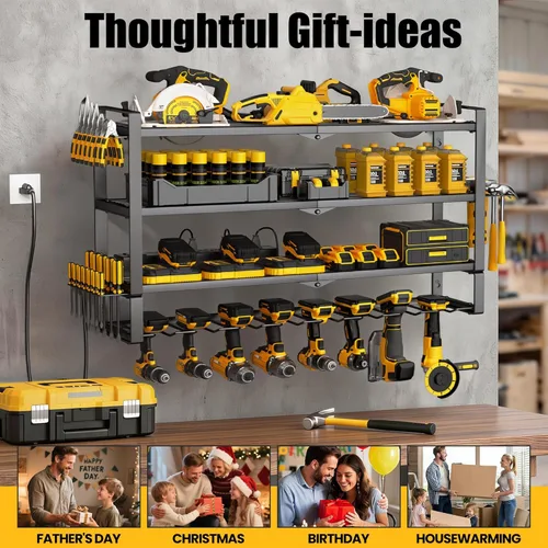 Miniatura 9 de MOOMSINE Organizador grande de herramientas eléctricas con estación de carga, estante de almacenamiento de metal de 400 libras con 8 soportes