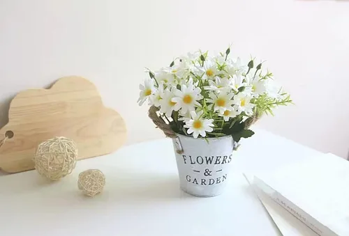 Miniatura 3 de Flores artificiales de margaritas en maceta, flores de seda bonsái con maceta, arreglos florales falsos para decoración de alféizar de la ventana