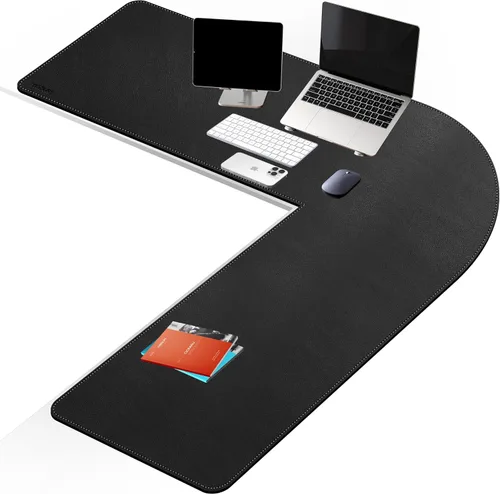 Miniatura 14 de Mydours Almohadilla de escritorio en forma de L, (38"+38") x 13" gran almohadilla de escritorio de cuero PU en esquina, almohadilla de mouse
