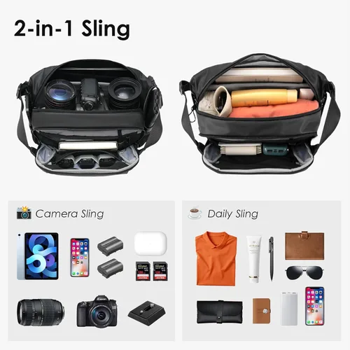 Miniatura 2 de TARION Bolsa Bandolera para Cámara Exterior - Estuche Mensajero Compacto de 5.5L para Sin Espejo - Bolsillo Expandible con Cordón Húmedo/Seco
