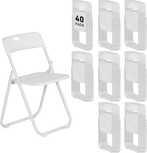Miniatura 13 de Paquete de 10 sillas plegables de plástico negro, asientos comerciales apilables portátiles para interiores y exteriores con marco de acero