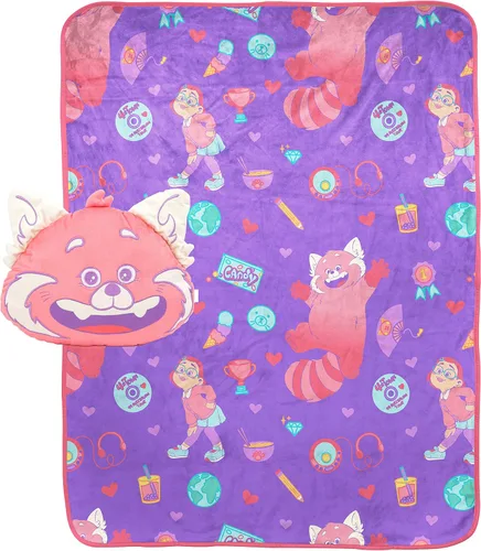 Disney Pixar Turning Red Fun Times Nogginz - Juego de manta y almohada de 40 x 50 pulgadas, juego de 2 piezas súper suave para niños con Mei Lee