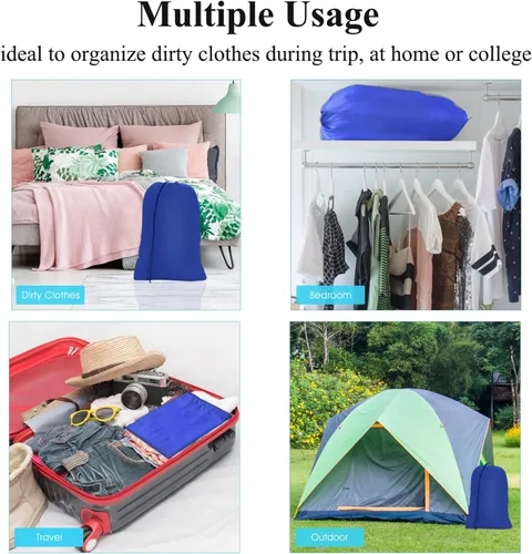 Miniatura 6 de OTraki Paquete de 2 bolsas de lavandería 28x45 pulgadas con cordón XXL, cesta de lavandería, bolsa de almacenamiento para ropa sucia, bolsa de viaje