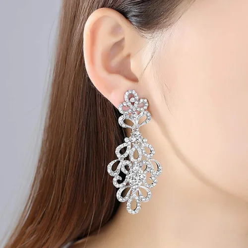 Miniatura 2 de mecresh Aretes colgantes de lágrima de boda con diamantes de imitación de cristal para novias, Cristal