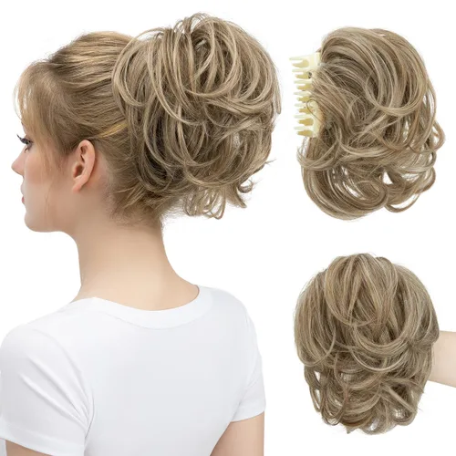 Miniatura 23 de Pinza de pelo con clip de garra, moño corto, pieza de cabello de moño desordenado, extensiones de cabello flexibles, ramificación de cabello Gris