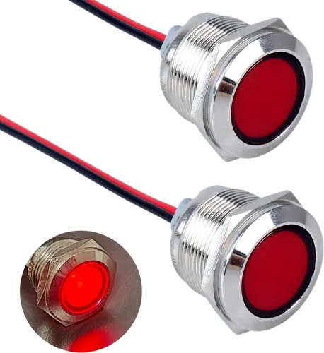 Miniatura 13 de 2 piezas de 16 mm (5/8") luz indicadora LED, 12-24V AC/DC 20mA, lámpara piloto de metal impermeable IP67 de ahorro de energía, lámpara plana de Verde