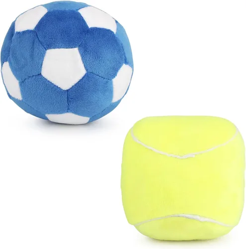 Pelotas interactivas para perros, paquete de 2 pelotas chirriantes de felpa para perros, pelota de tenis de fútbol para perros, pelota de juguete
