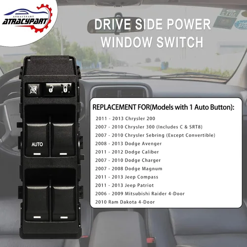 Miniatura 3 de Interruptor principal del elevalunas eléctrico lado del conductor delantero izquierdo, apto para Dodge Avenger Caliber Charger 08-13, Magnum Dakota