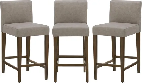Miniatura 14 de CHITA Juego de 2 taburetes de bar de altura de mostrador, taburetes de bar tapizados de altura de asiento de 27 pulgadas, cuero sintético en negro