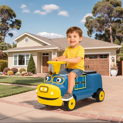 CHUGGINGTON - Tren de 12 V para niños, tren eléctrico de 2 plazas con asiento abatible ajustable, silbato de tren, faro LED, caja de almacenamiento,