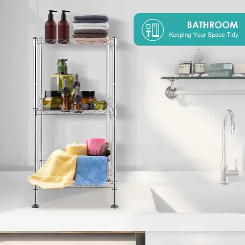 Miniatura 9 de Estantería de alambre, estantes de alambre ajustables en altura, organizador de estante de almacenamiento de metal para lavandería, cocina, baño